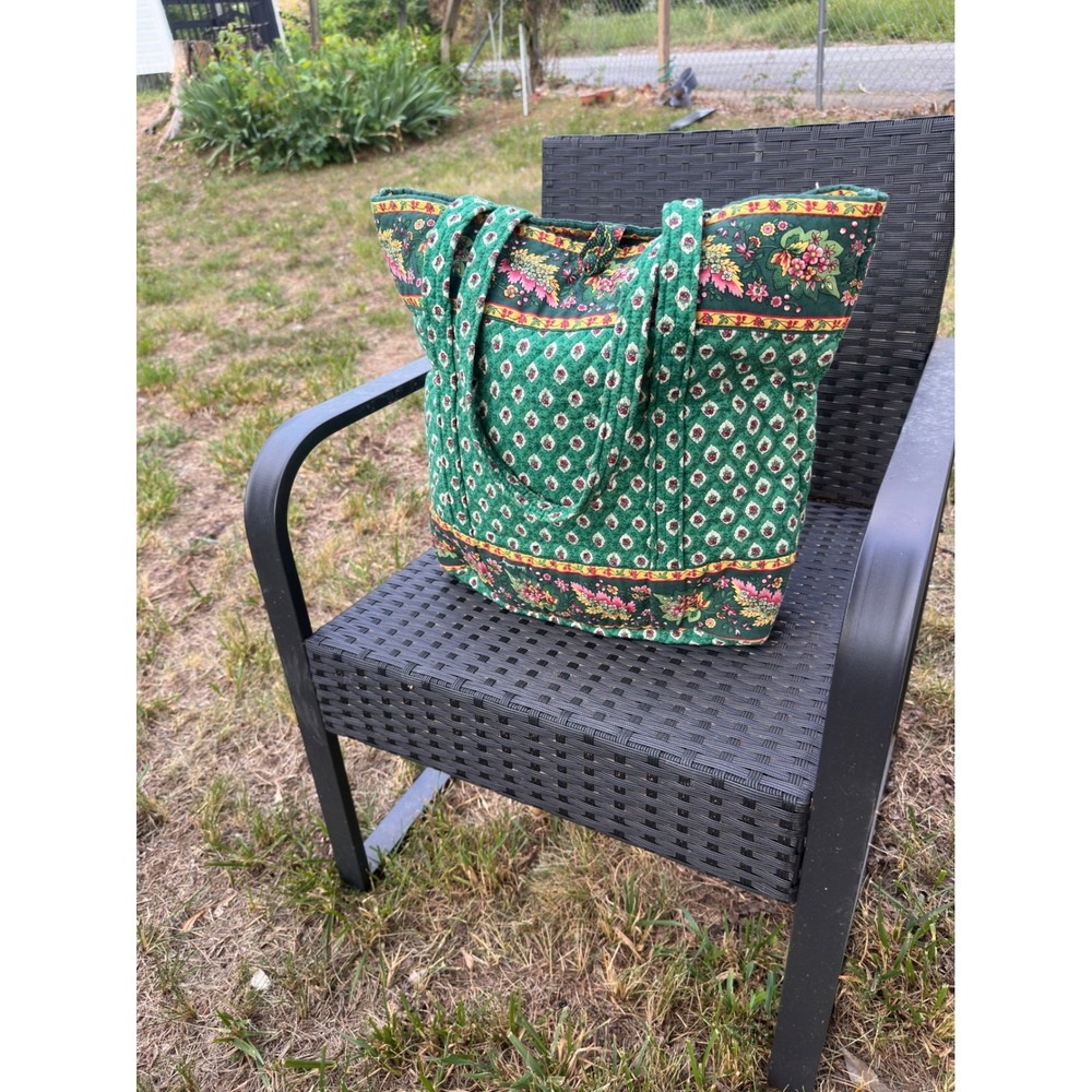 Vera Bradley Green Floral Quilted Cotton Tote Bag Shoulder Purse Classic Pattern